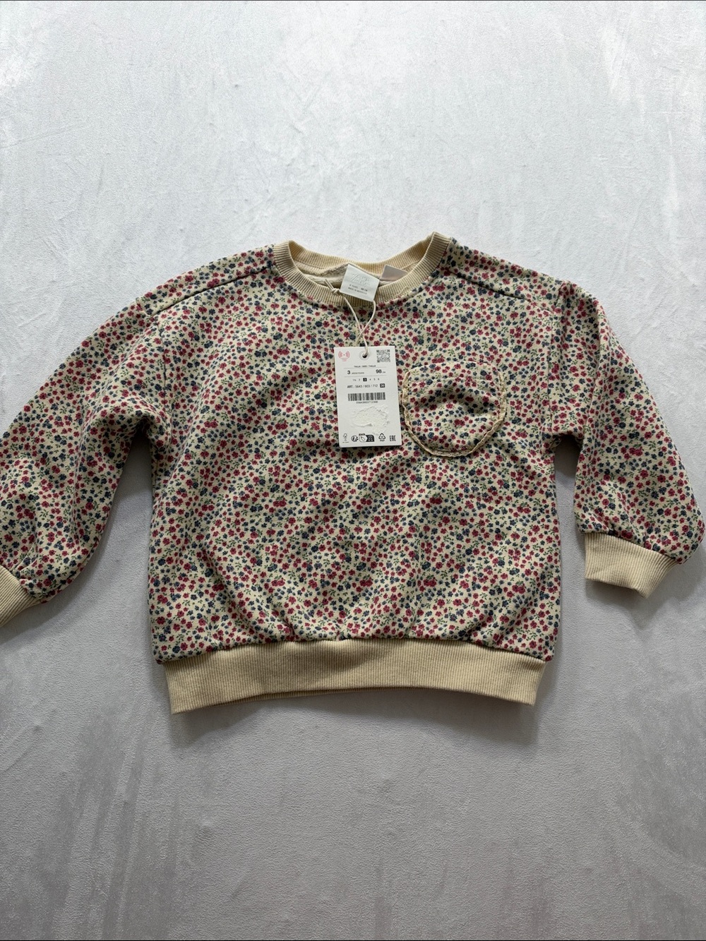 Zara Cream Sweatshirt with Pink and Green Floral Print - Kids Size 3 NWT